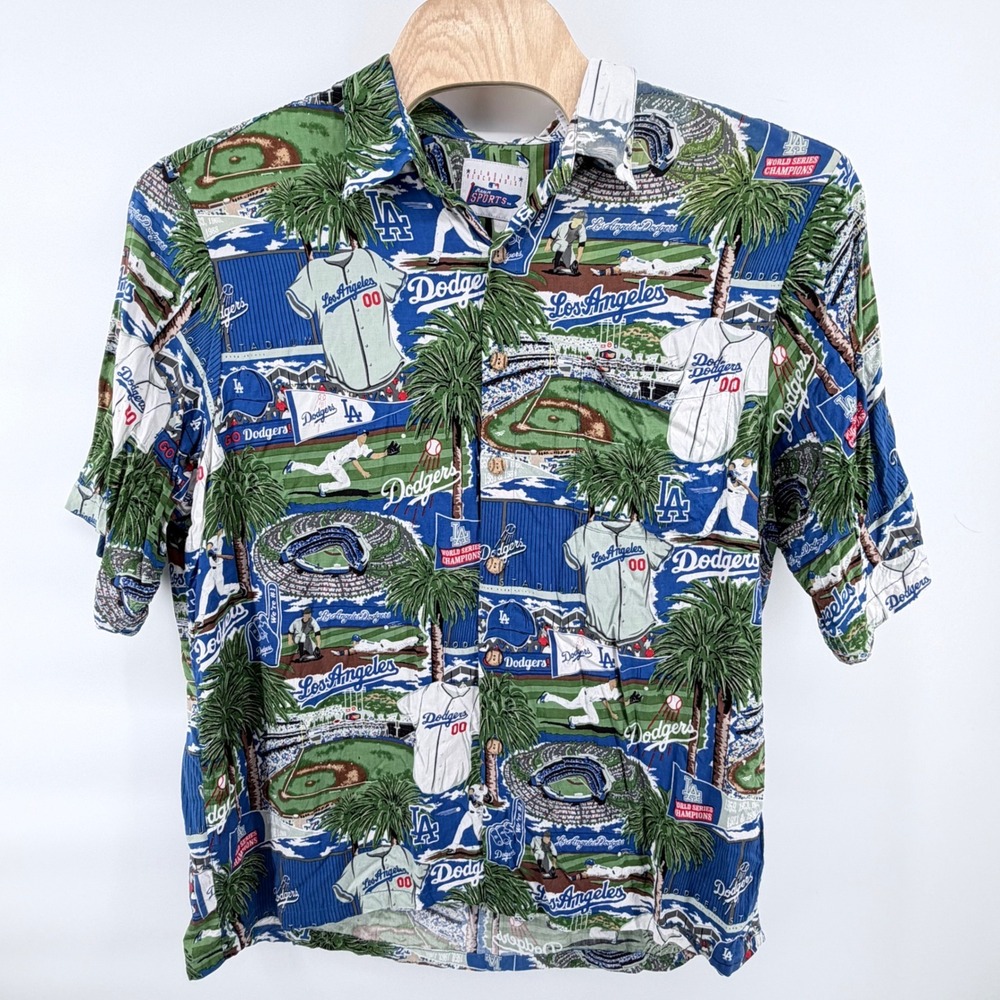 VTG Reyn Spooner LA Dodgers Hawaiian Shirt XXL Rayon MLB Baseball Stadium AOP
